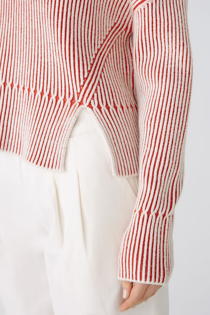 Oui 86626 Red White Wide Neck Ribbed Jumper - Olivia Grace Fashion