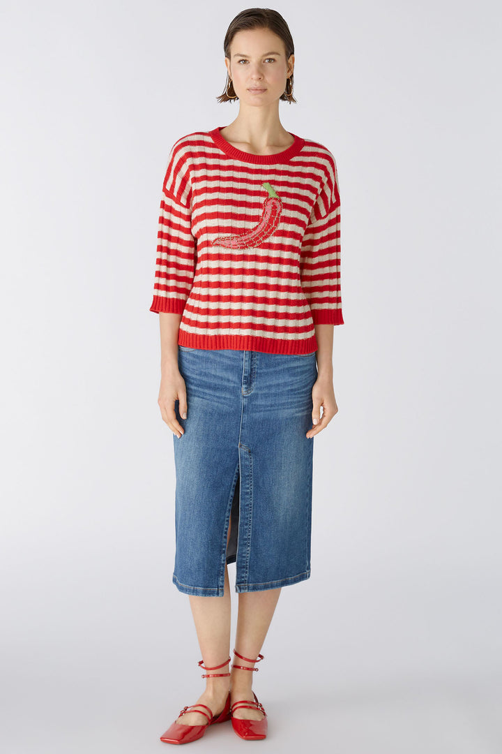 Oui 86632 Red Stone Stripe Chilli Jumper - Olivia Grace Fashion