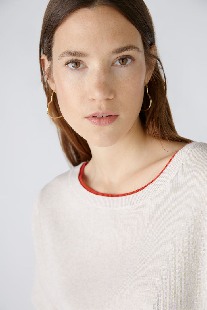 Oui 86667 White Red Wide Neck Jumper - Olivia Grace Fashion