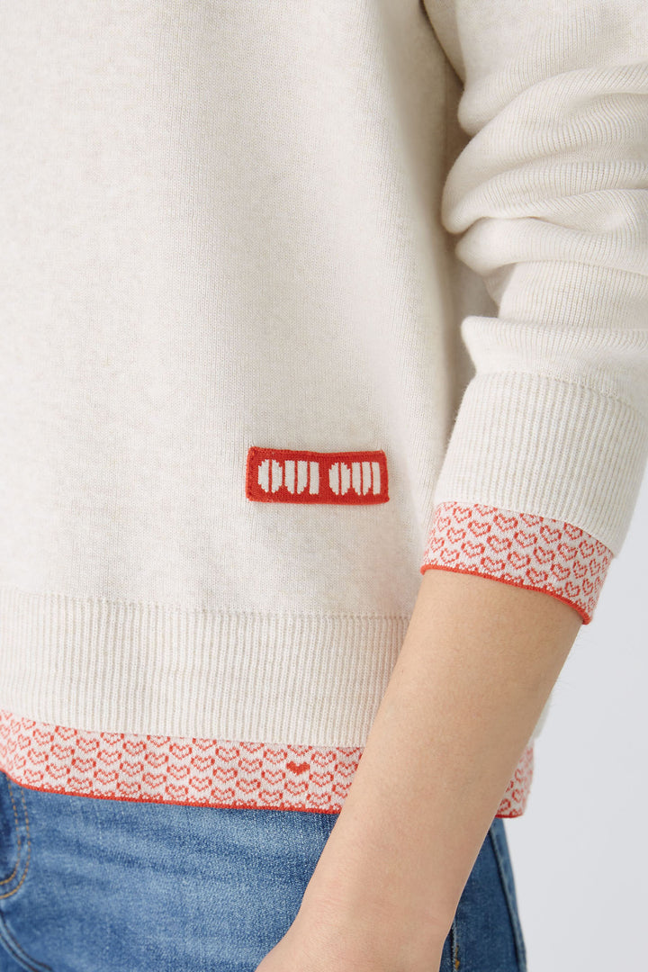 Oui 86667 White Red Wide Neck Jumper - Olivia Grace Fashion