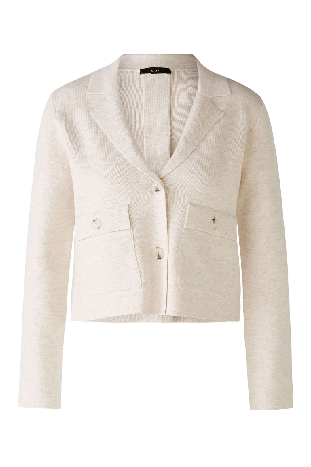 Oui 86688 Light Beige Melange Two Button Knitted Cropped Jacket - Olivia Grace Fashion