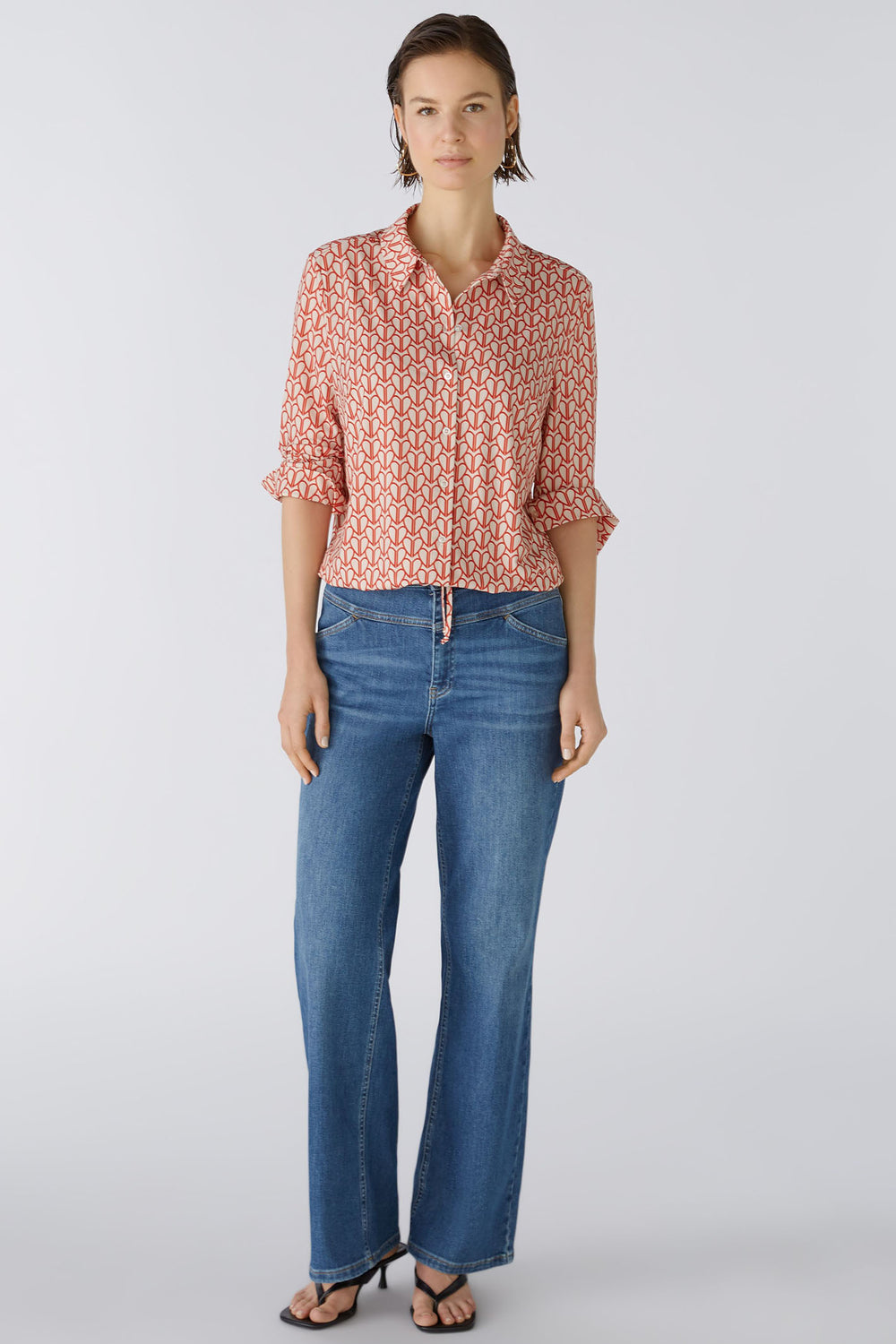 Oui 86775 White Red Heart Print Blouse - Olivia Grace Fashion