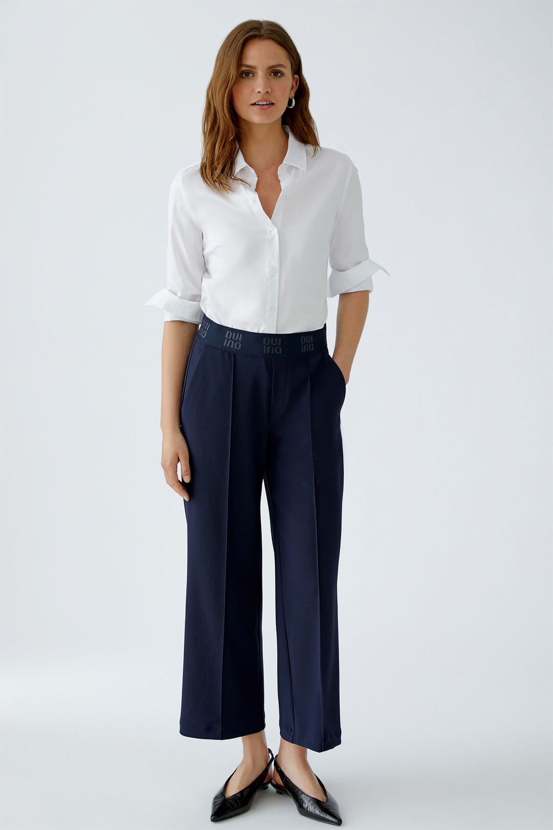 Oui 86917 Pull-On Culotte Trousers Dark Blue 5742 - Olivia Grace Fashion