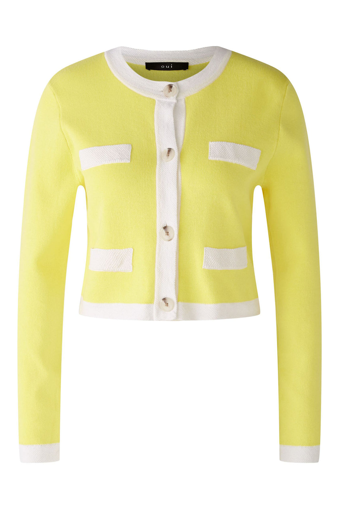 Oui 87303 Yellow White Cardigan - Olivia Grace Fashion