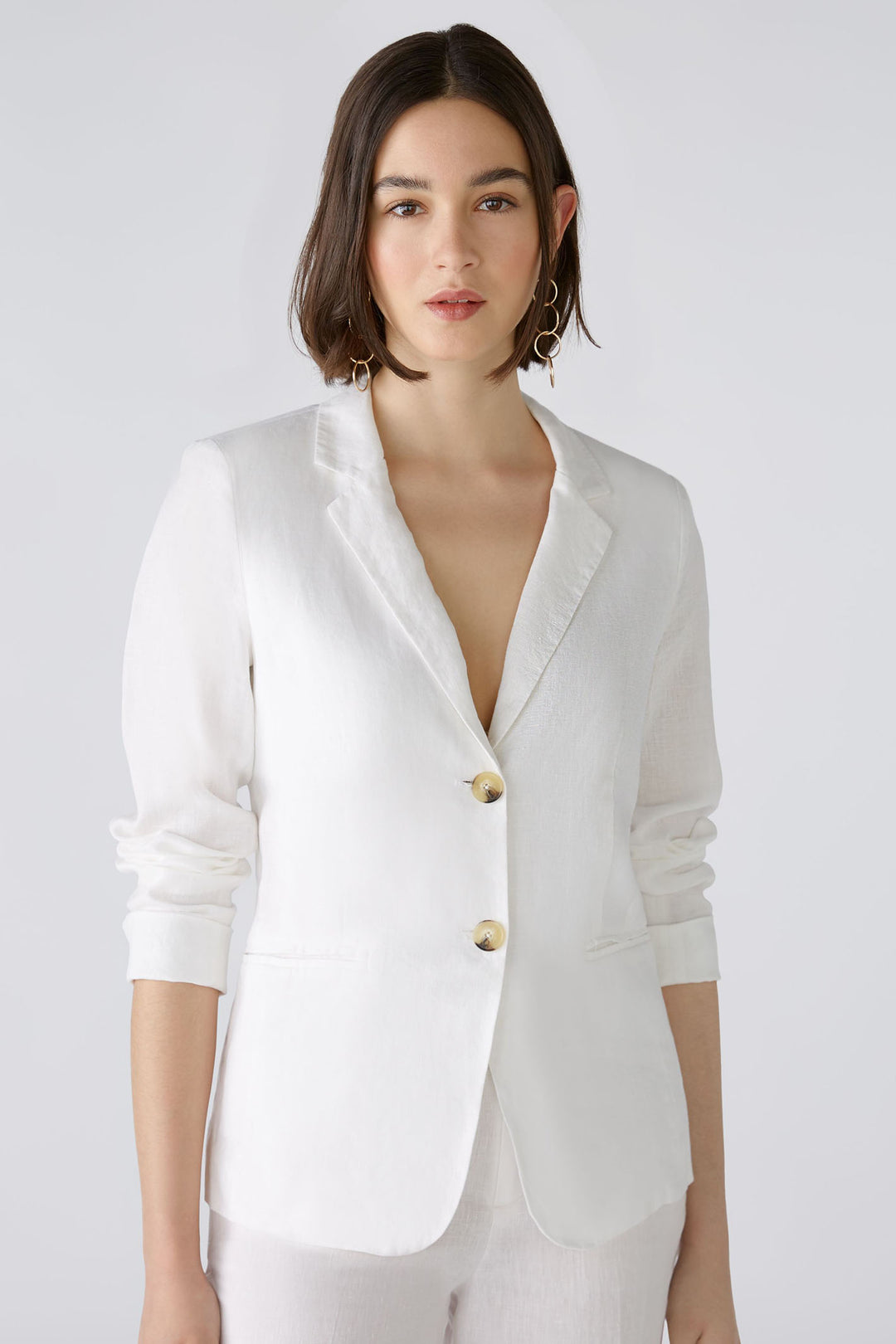 Oui 87417 Optic White Two Button Linen Jacket - Olivia Grace Fashion