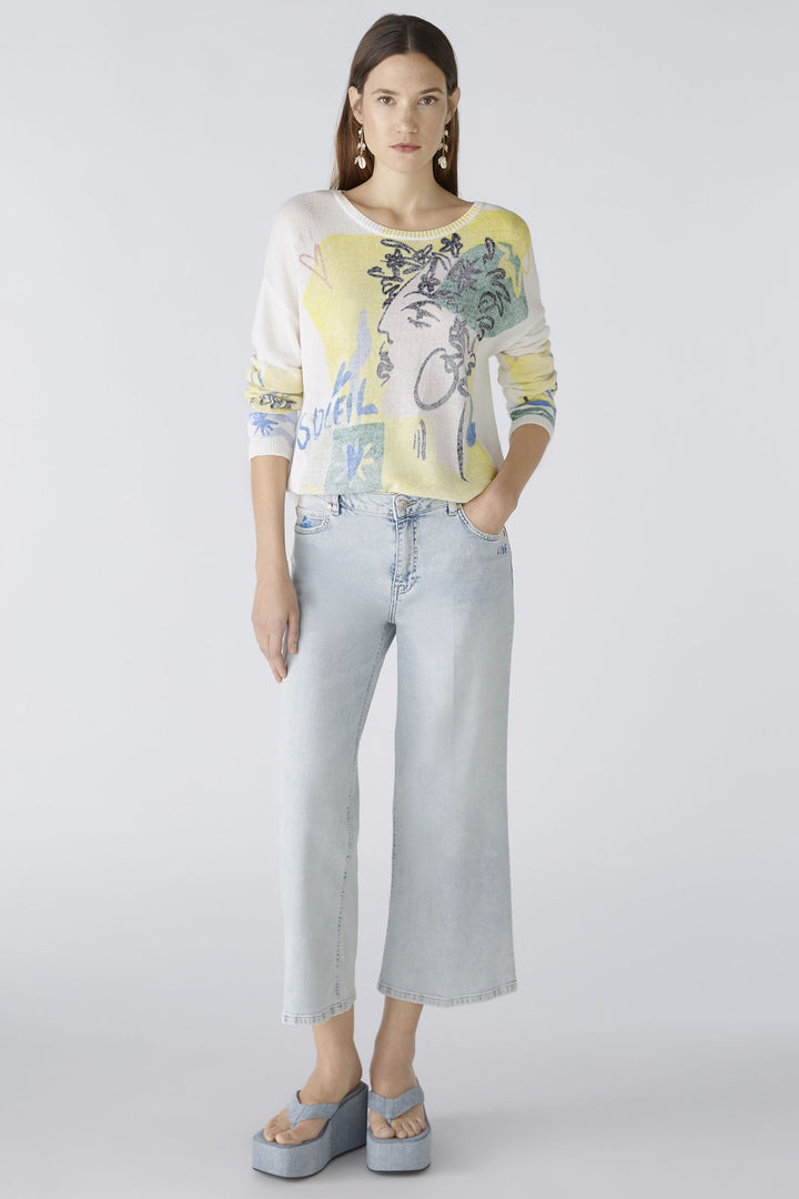 Oui 87479 Yellow White Summer Love Print Jumper - Olivia Grace Fashion