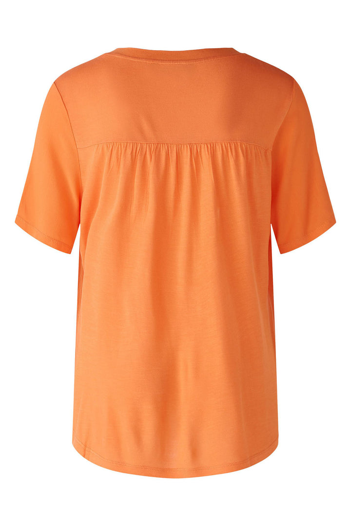 Oui 87502 Vermillion Orange Split Neck Top - Olivia Grace Fashion