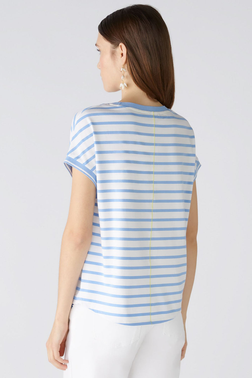 Oui 87504 Blue Offwhite Stripe Summer Roadtrip Print Top - Olivia Grace Fashion