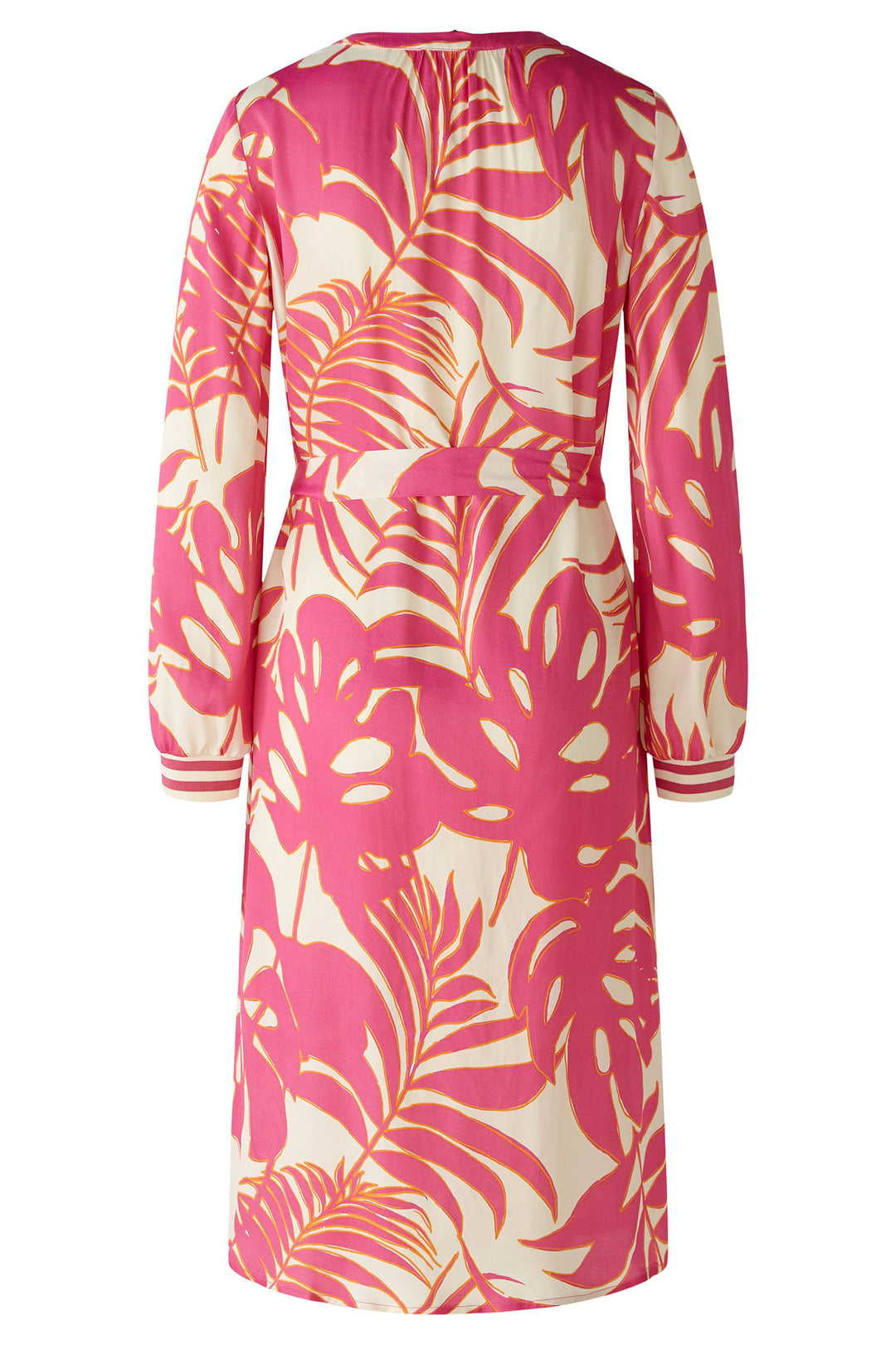 Oui 87550 Pink White Palm Print Dress With Sleeves - Olivia Grace Fashion