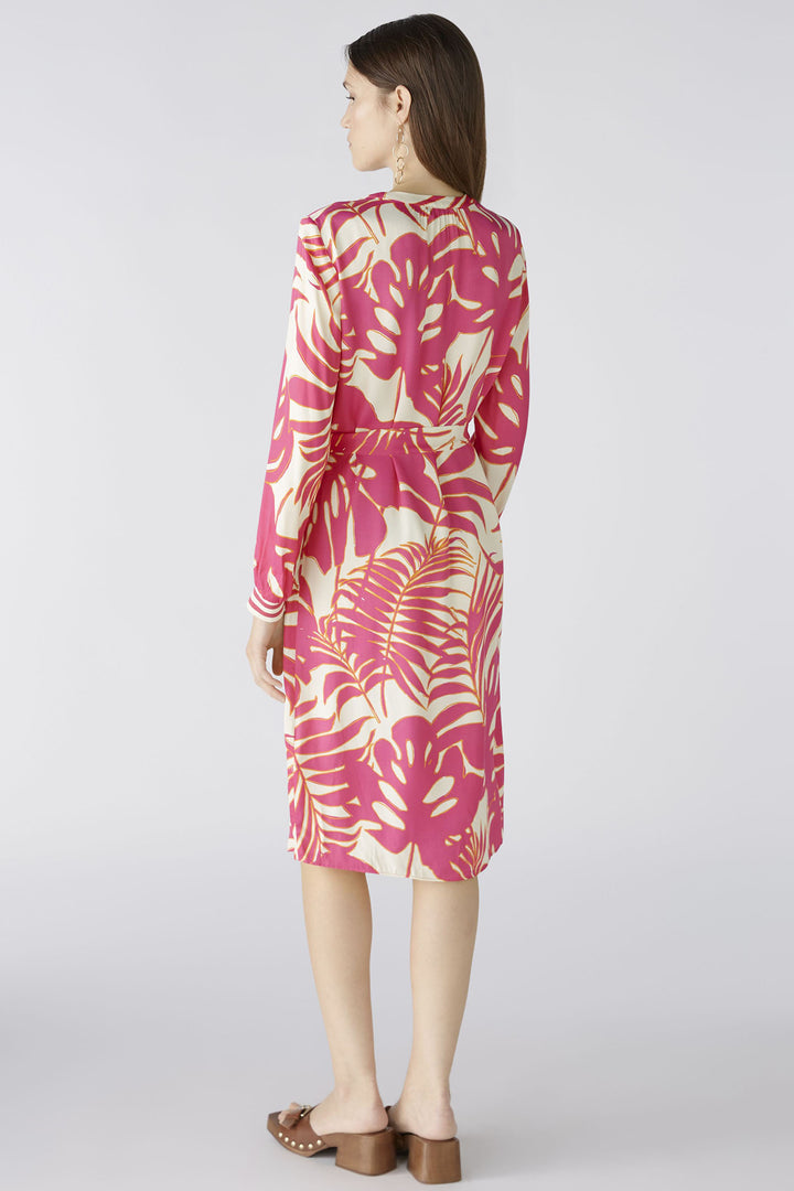 Oui 87550 Pink White Palm Print Dress With Sleeves - Olivia Grace Fashion