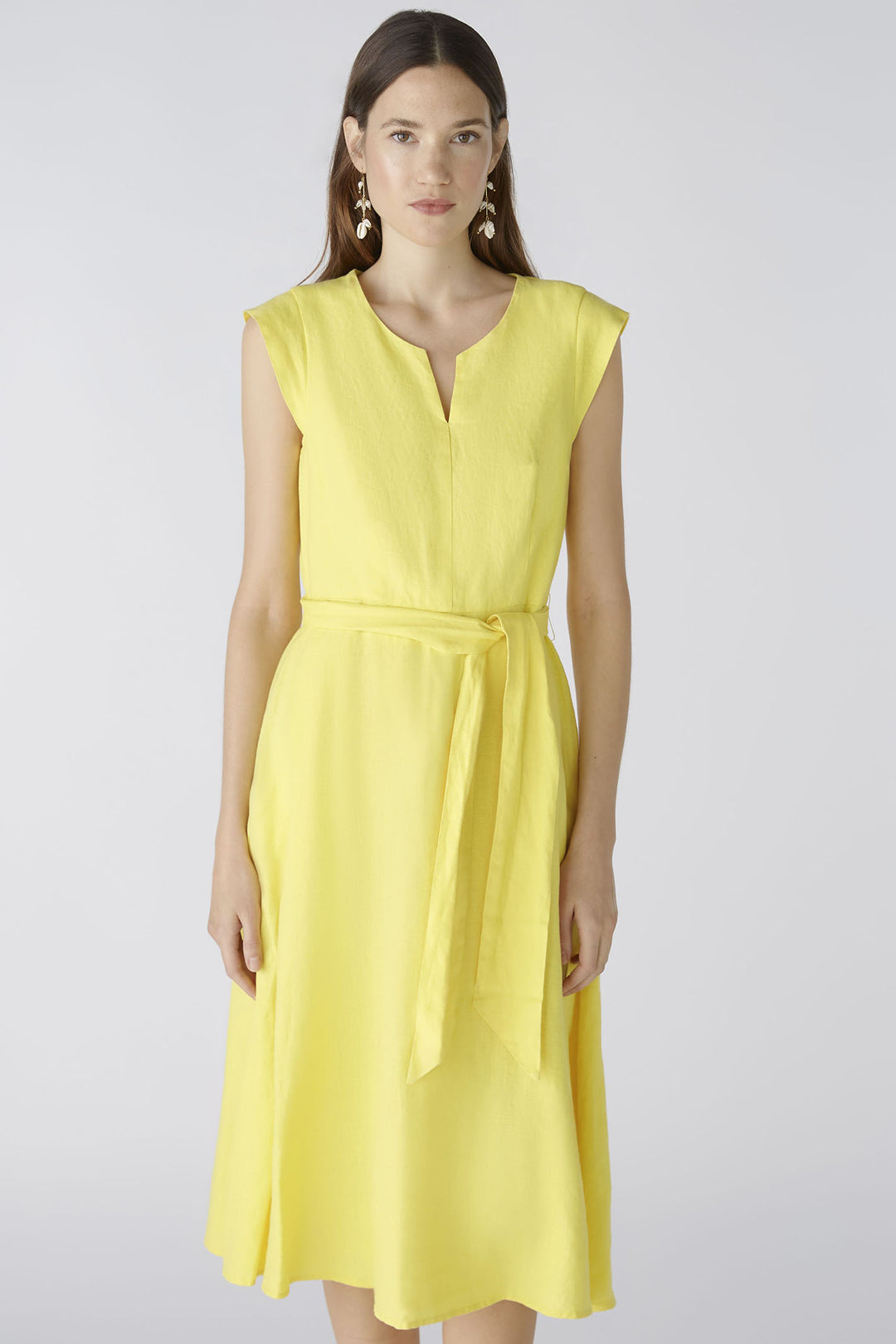 Oui 87553 Yellow Cap Sleeve Linen Dress - Olivia Grace Fashion