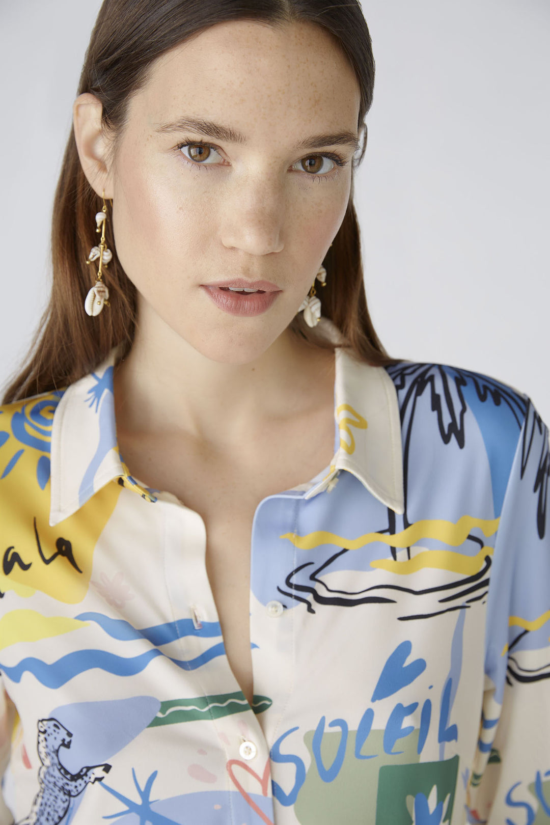 Oui 87556 Yellow Blue Summer Love Print Shirt Dress - Olivoia Grace Fashion