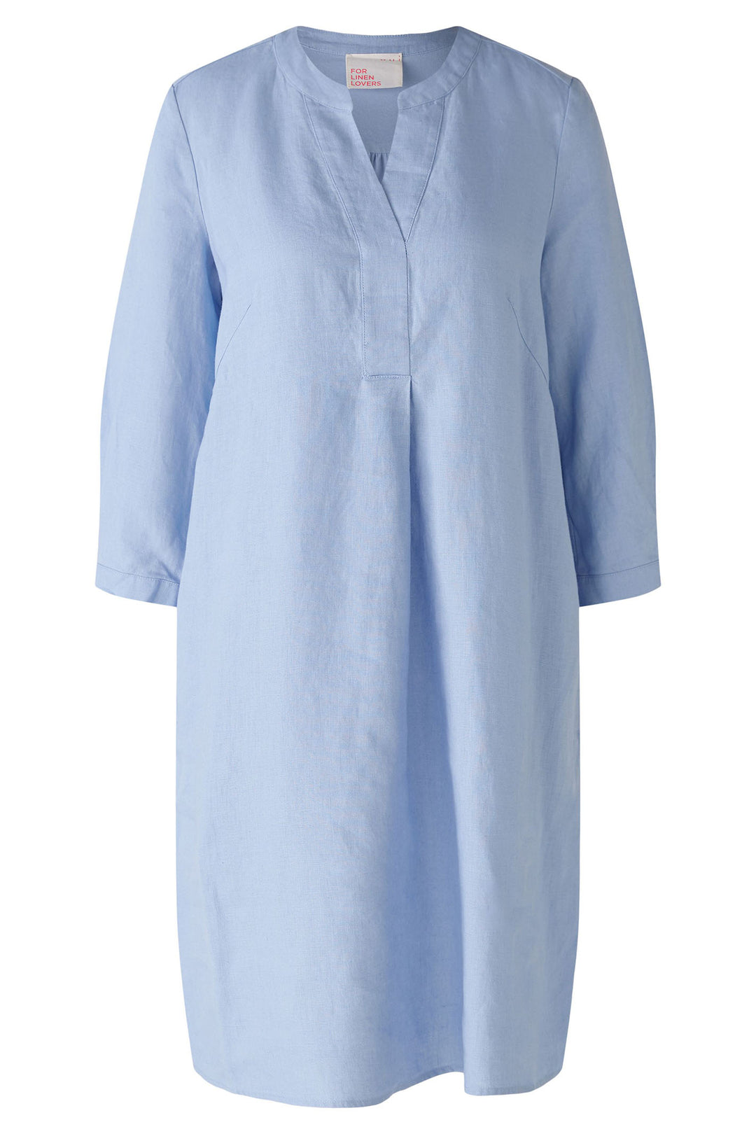 Oui 87560 Light Blue Split Neck Linen Dress - Olivia Grace Fashion