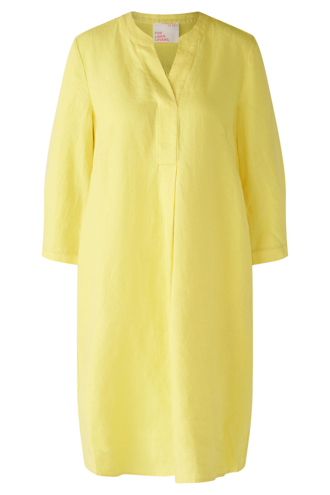 Oui 87560 Yellow Split Neck Linen Dress - Olivia Grace Fashion