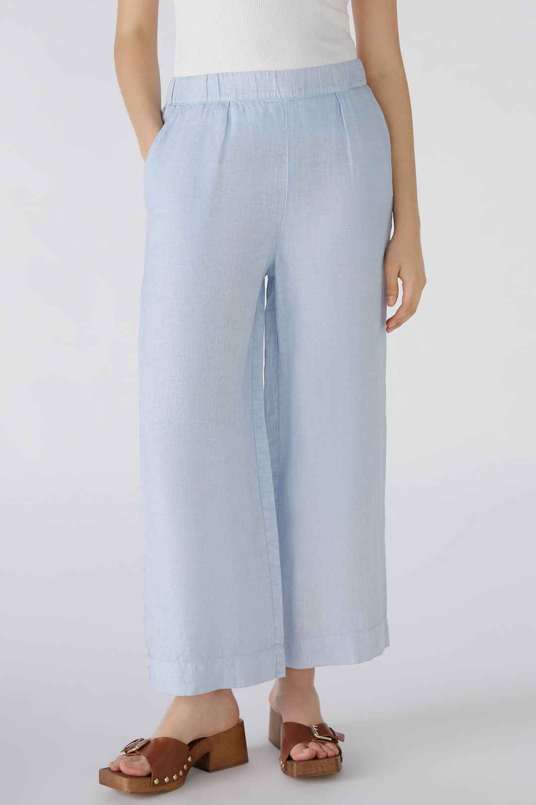 Oui 87581 Light Blue Culotte Wide Leg Pull-On Trousers - Olivia Grace Fashion