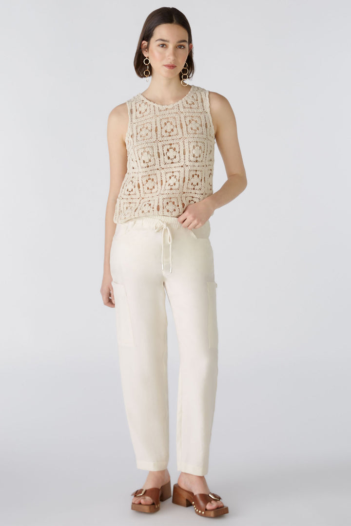 Oui 87909 Sandshell Beige Crochet Style Sleeveless Top - Olivia Grace Fashion