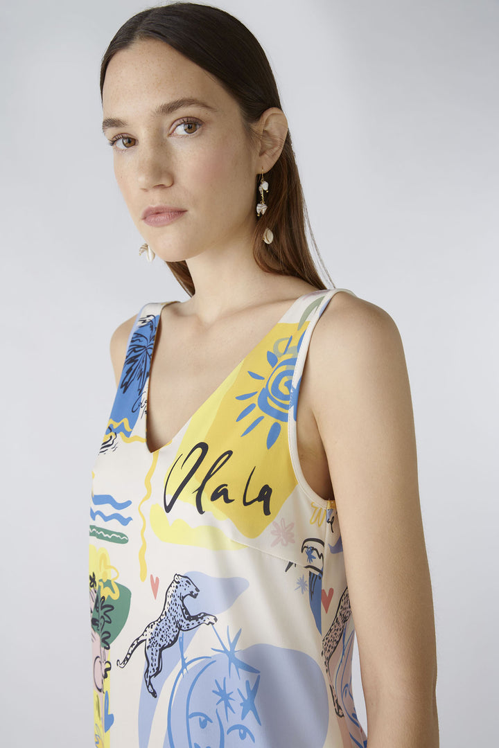 Oui 88013 Yellow Blue Summer Love Print Sleeveless Vest Top - Olivia Grace Fashion