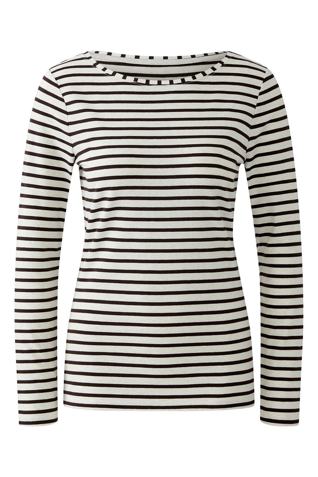 Brown and white striped long-sleeve shirt on a white background