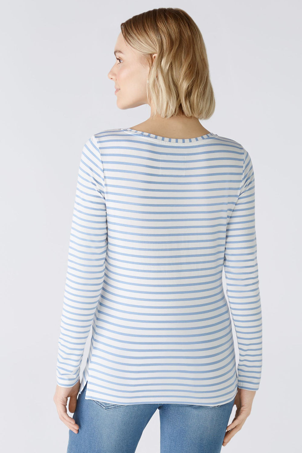 Oui 88220 White & Blue Striped Round Neck Long Sleeve Top - Olivia Grace Fashion