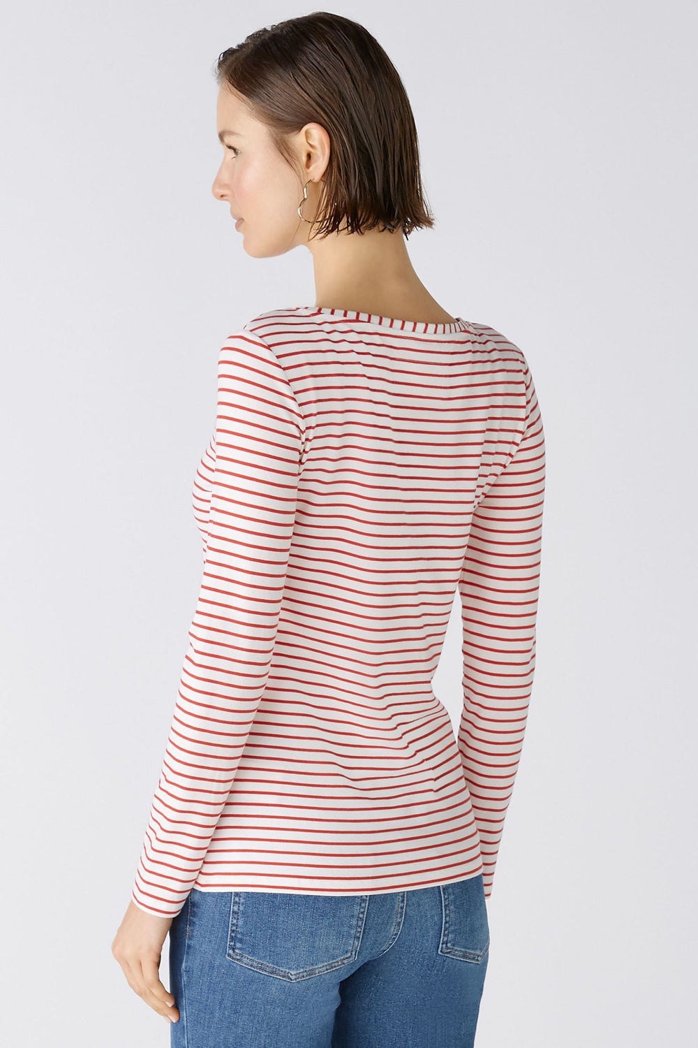 Oui 88220 White Red Sumiko Striped Long Sleeve Top - Olivia Grace Fashion