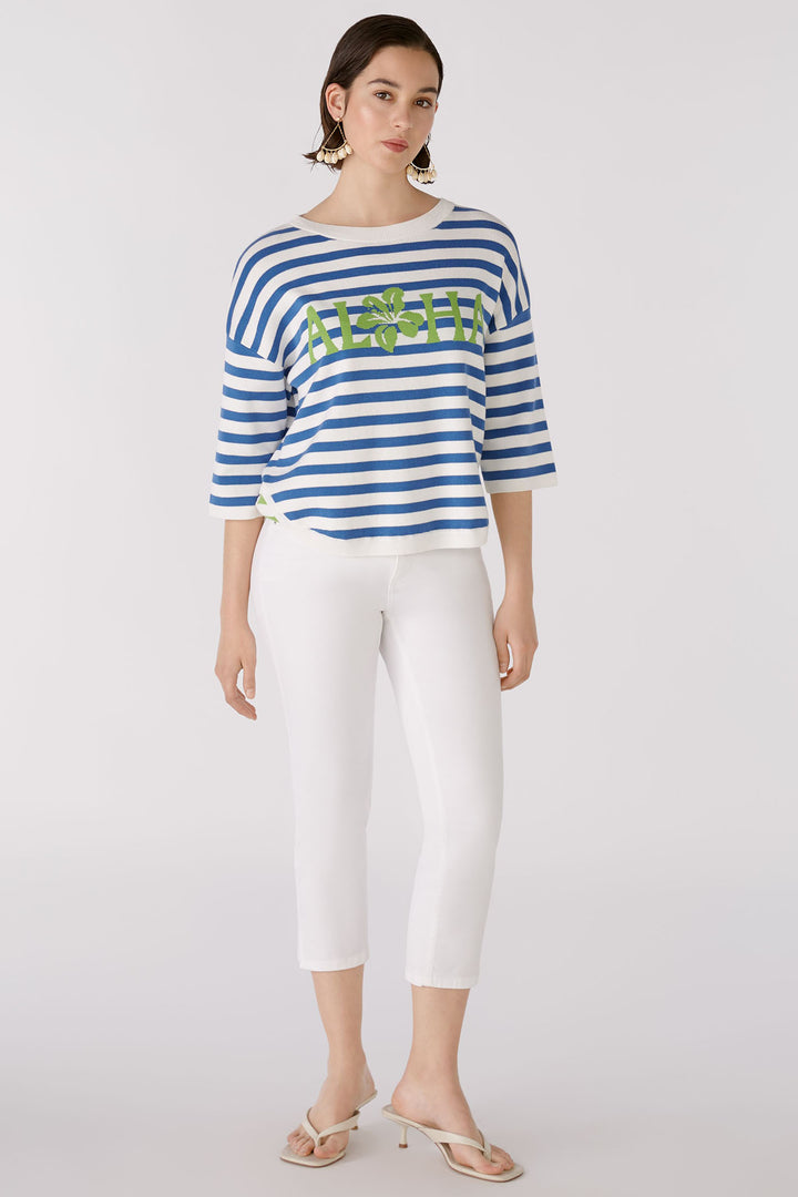 Oui 88235 White Blue Stripe Aloha Jumper - Olivia Grace Fashion