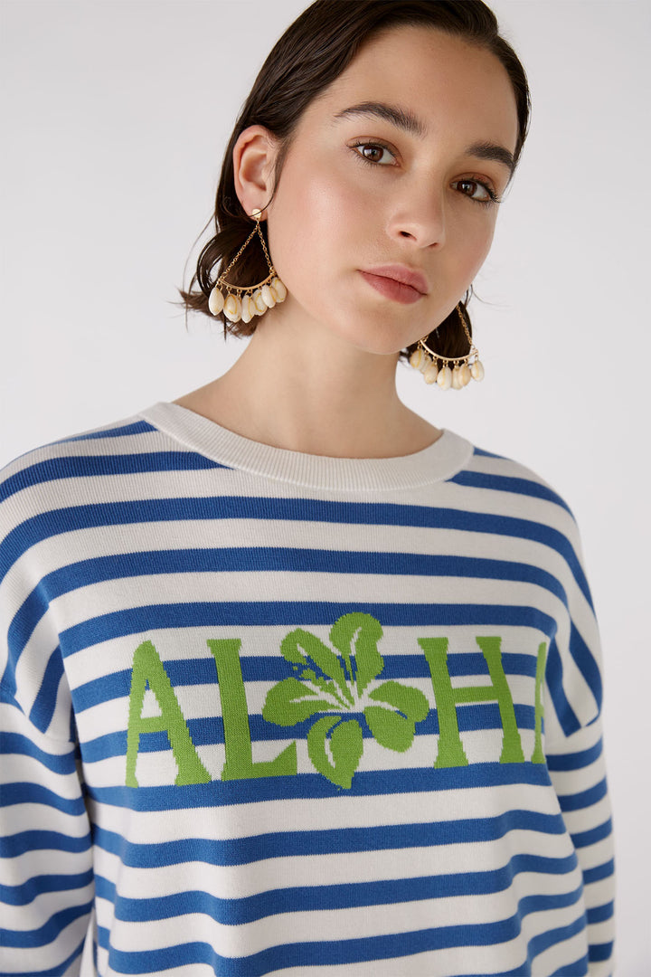 Oui 88235 White Blue Stripe Aloha Jumper - Olivia Grace Fashion
