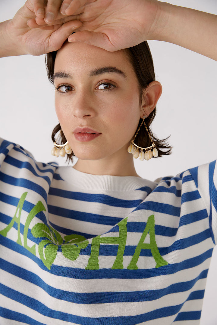 Oui 88235 White Blue Stripe Aloha Jumper - Olivia Grace Fashion