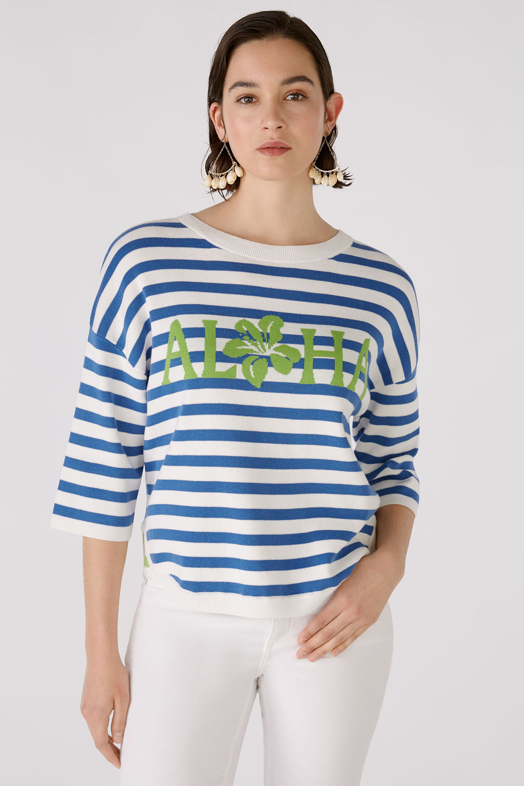 Oui 88235 White Blue Stripe Aloha Jumper - Olivia Grace Fashion