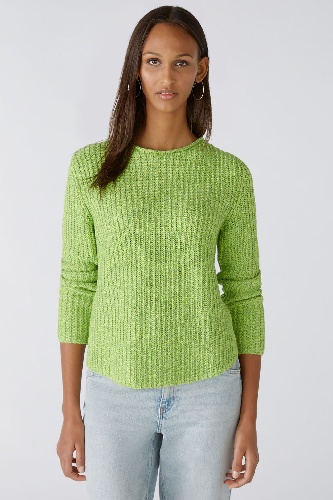 Oui 88325 Naolin Light Green Ribbed Shirt Hem Style Jumper - Olivia Grace Fashion