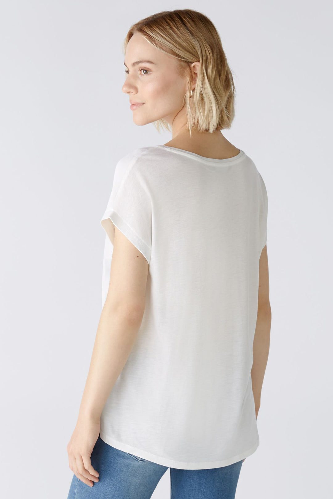 Oui 88335 Ayano White Cloud Dancer Short Sleeve Wide Neck Top - Olivia Grace Fashion