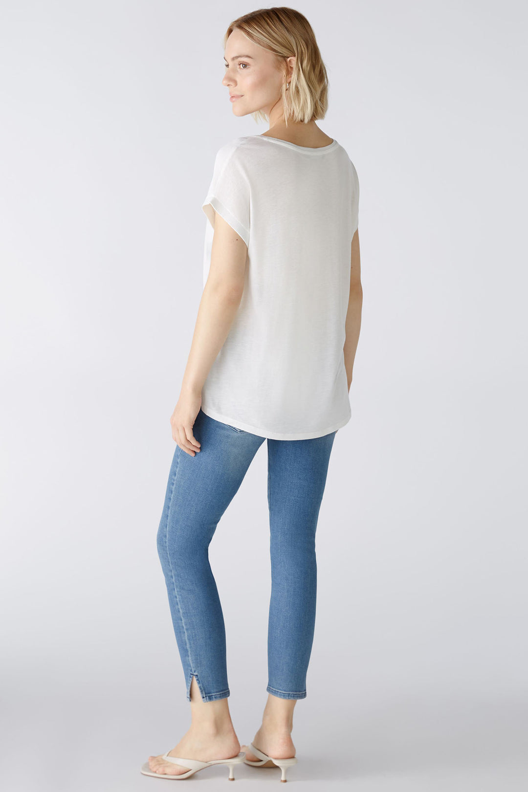 Oui 88335 Ayano White Cloud Dancer Short Sleeve Wide Neck Top - Olivia Grace Fashion