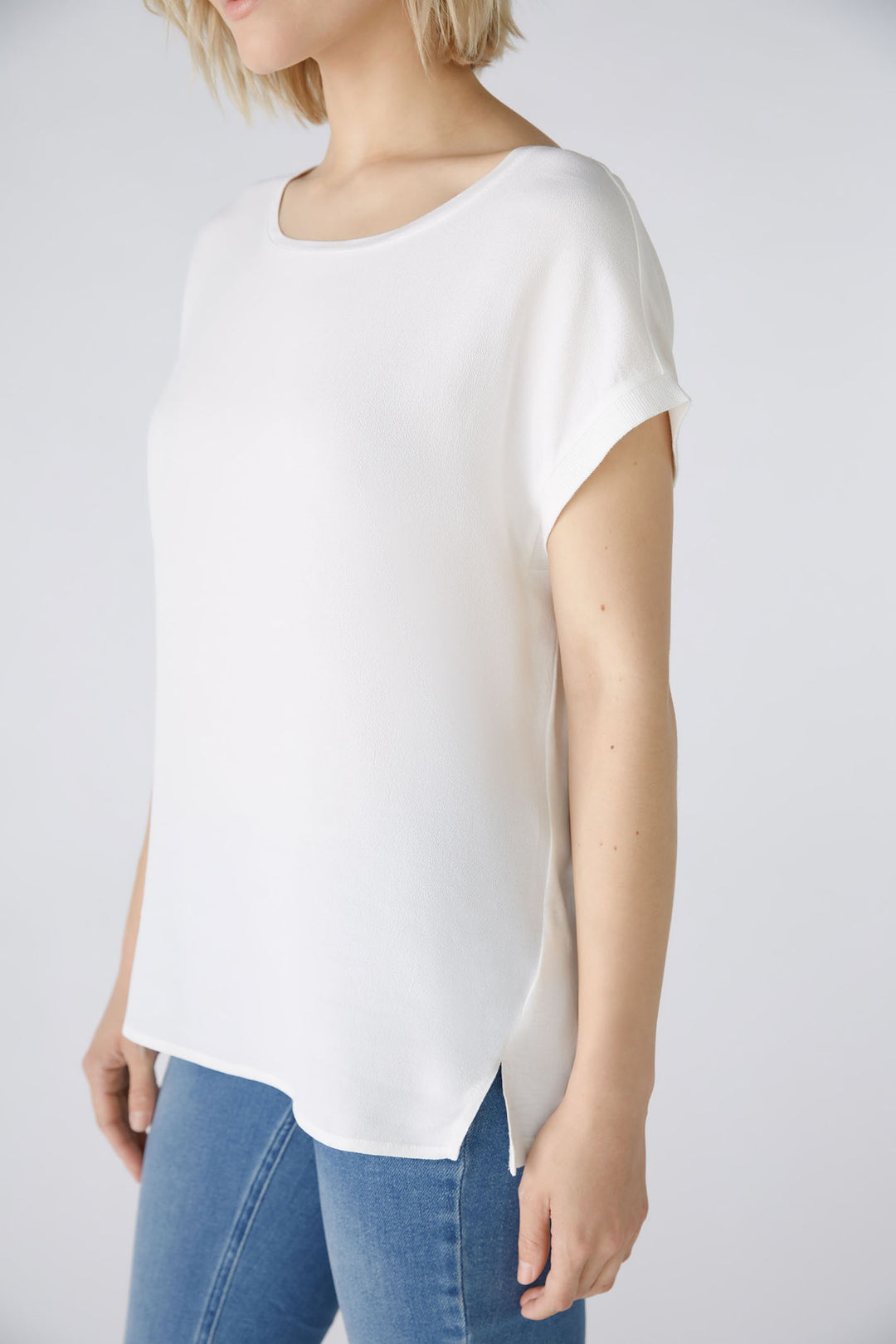 Oui 88335 Ayano White Cloud Dancer Short Sleeve Wide Neck Top - Olivia Grace Fashion