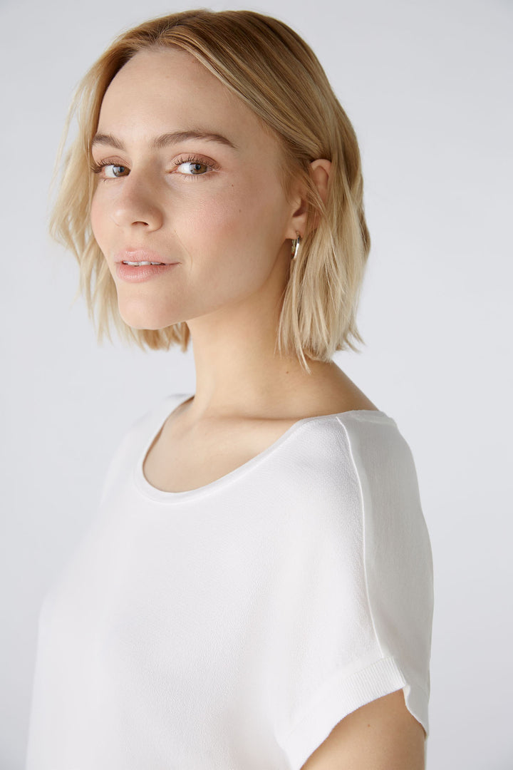 Oui 88335 Ayano White Cloud Dancer Short Sleeve Wide Neck Top - Olivia Grace Fashion