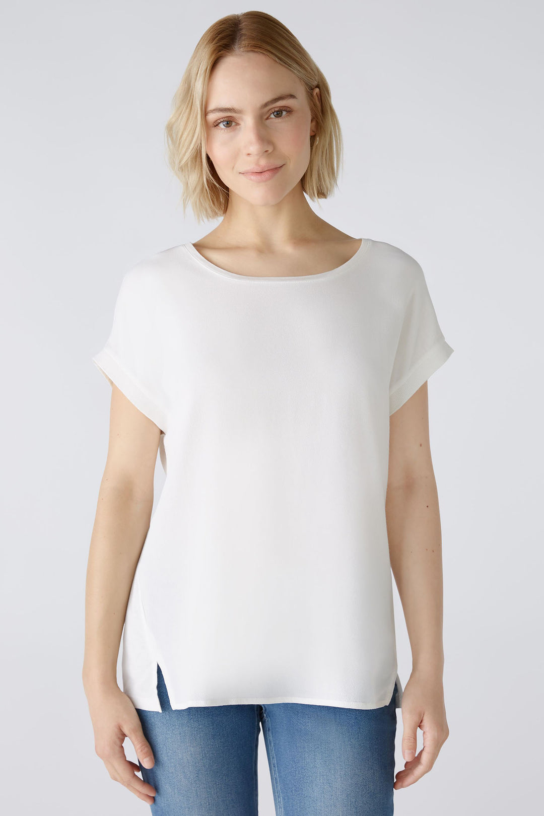 Oui 88335 Ayano White Cloud Dancer Short Sleeve Wide Neck Top - Olivia Grace Fashion