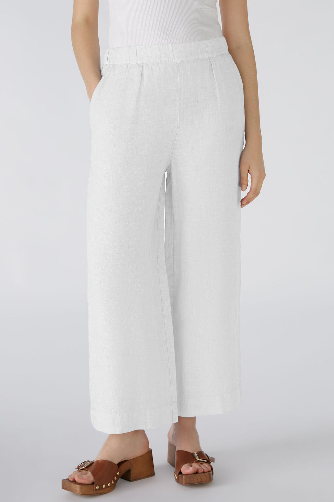 Oui 87581 Optic White Culotte Wide Leg Pull-On Trousers - Olivia Grace Fashion