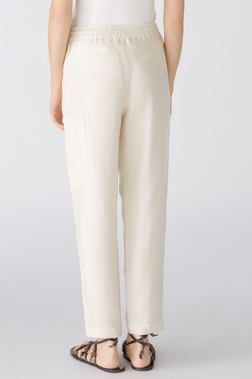 Oui 88388 Almond Milk Cream Drawstring Waist Trousers - Olivia Grace Fashion
