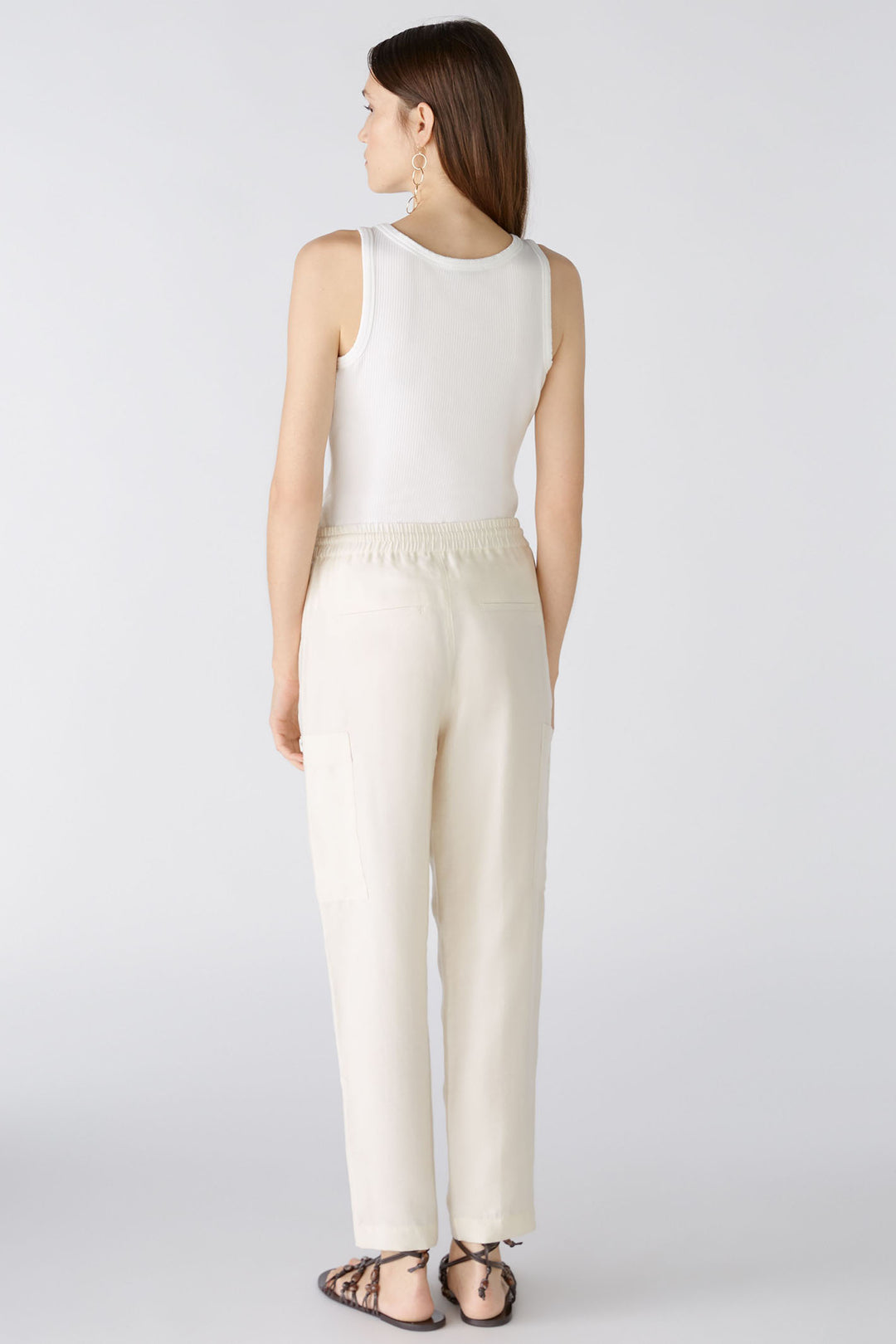 Oui 88388 Almond Milk Cream Drawstring Waist Trousers - Olivia Grace Fashion