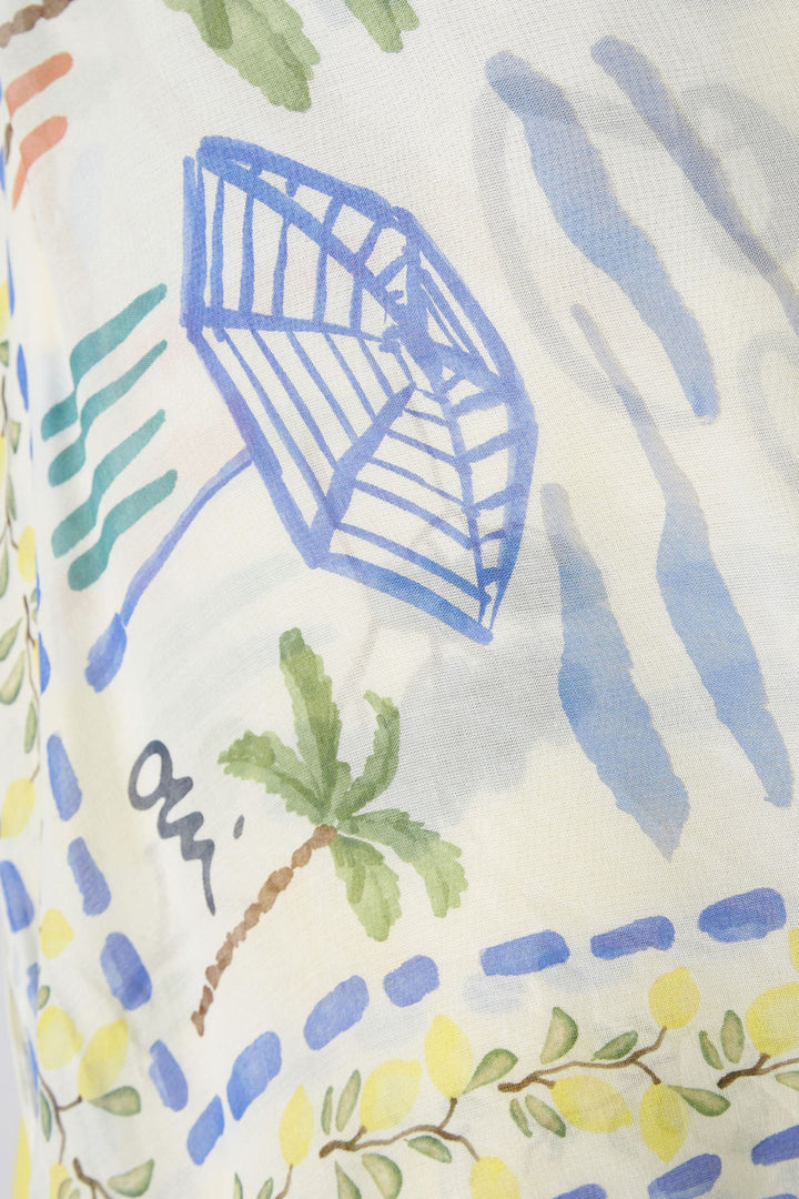 Oui 88625 White Blue Amalfi Coast Print Scarf - Olivia Grace Fashion