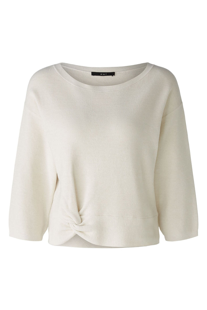 Oui 89186 Off White Knotted Waist Wide Neck Jumper - Olivia Grace Fashion