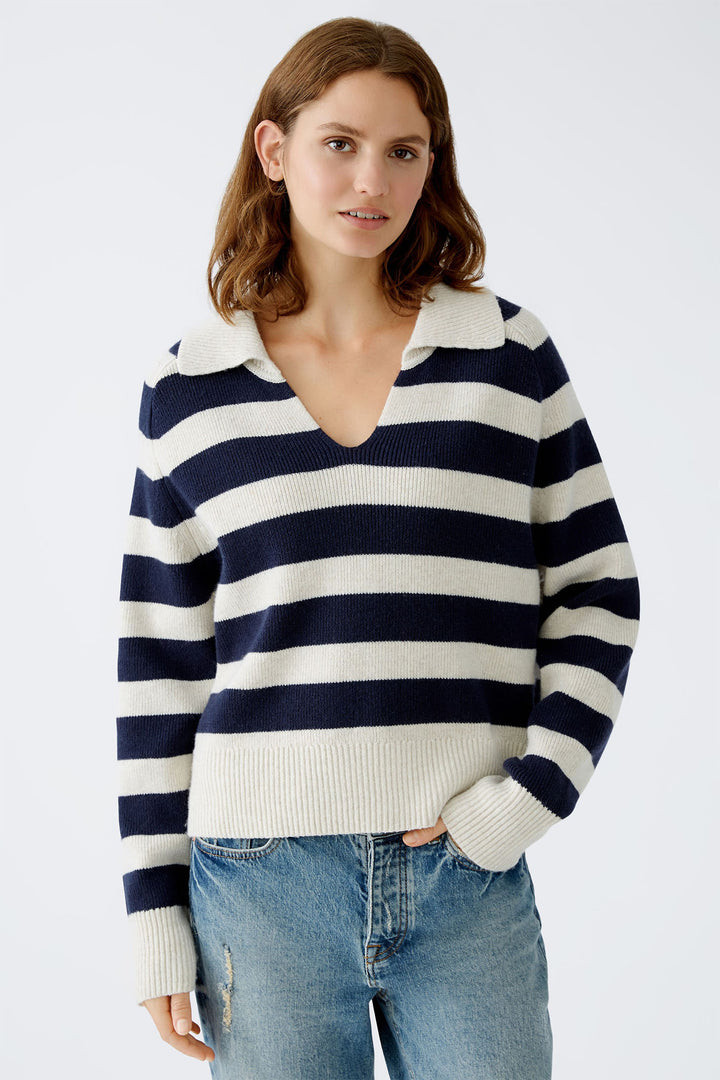Oui Jumper White Blue Stripe 89921-0105 - Olivia Grace Fashion