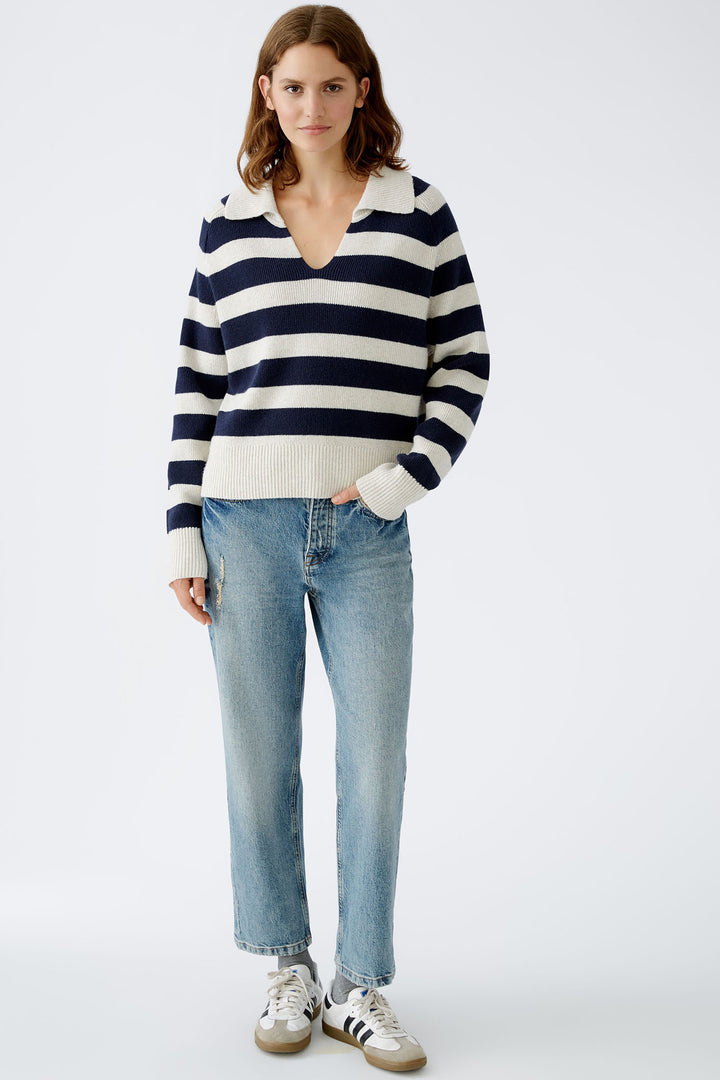 Oui Jumper White Blue Stripe 89921-0105 - Olivia Grace Fashion