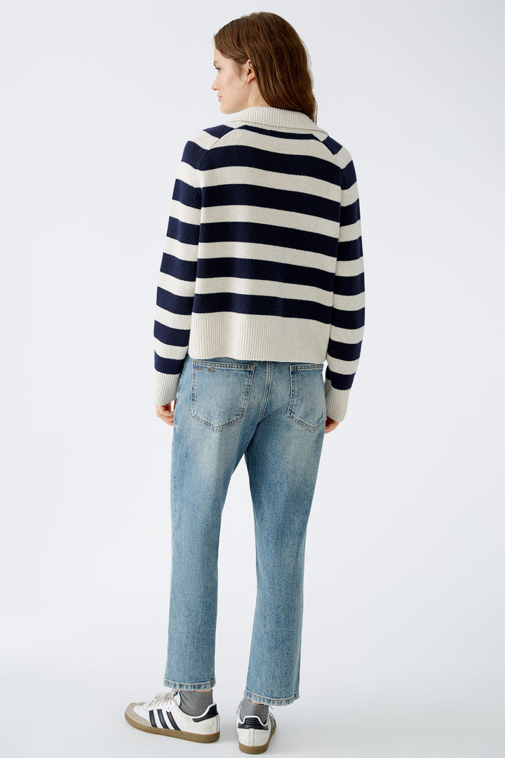 Oui Jumper White Blue Stripe 89921-0105 - Olivia Grace Fashion