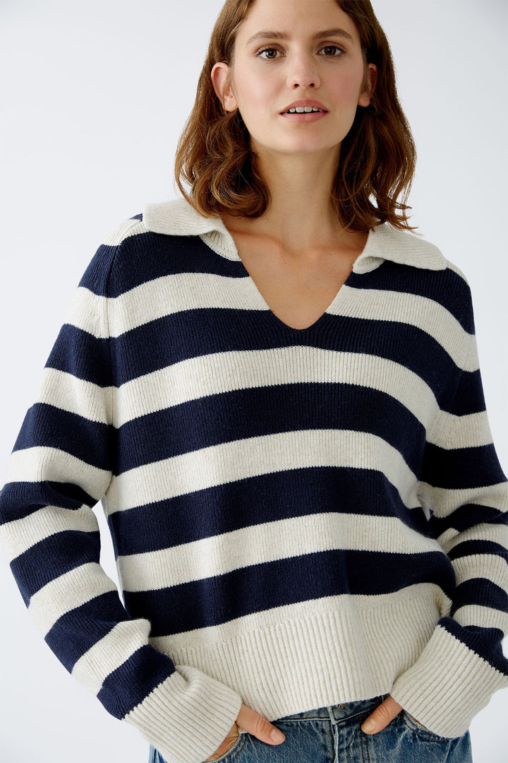 Oui Jumper White Blue Stripe 89921-0105 - Olivia Grace Fashion