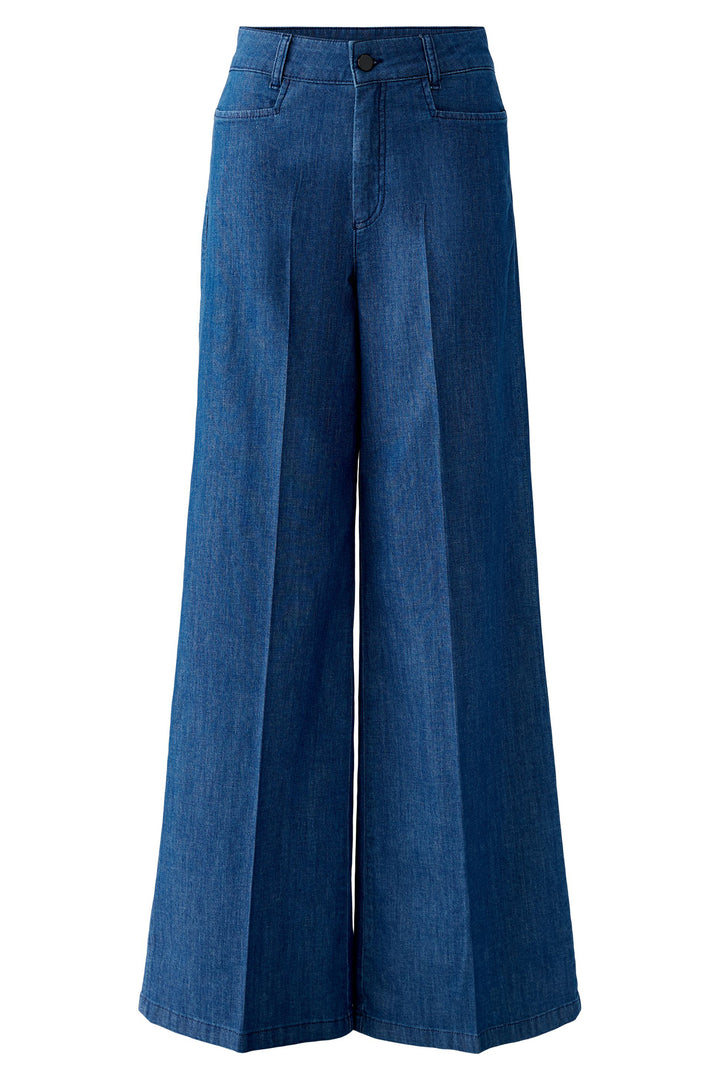 Blue wide-leg jeans on a white background