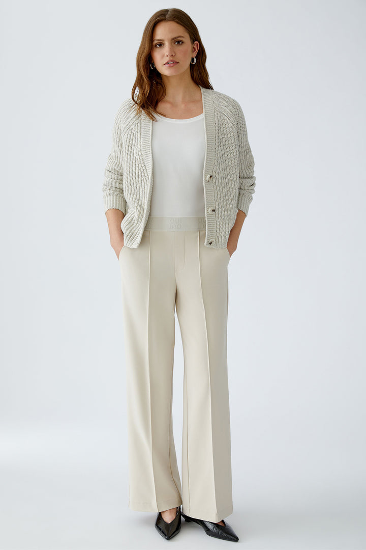 Oui 91737 Offwhite Wide Leg Pull-On Trousers 1136 - Olivia Grace Fashion