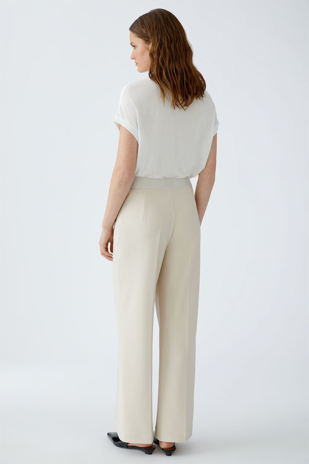 Oui 91737 Offwhite Wide Leg Pull-On Trousers 1136 - Olivia Grace Fashion
