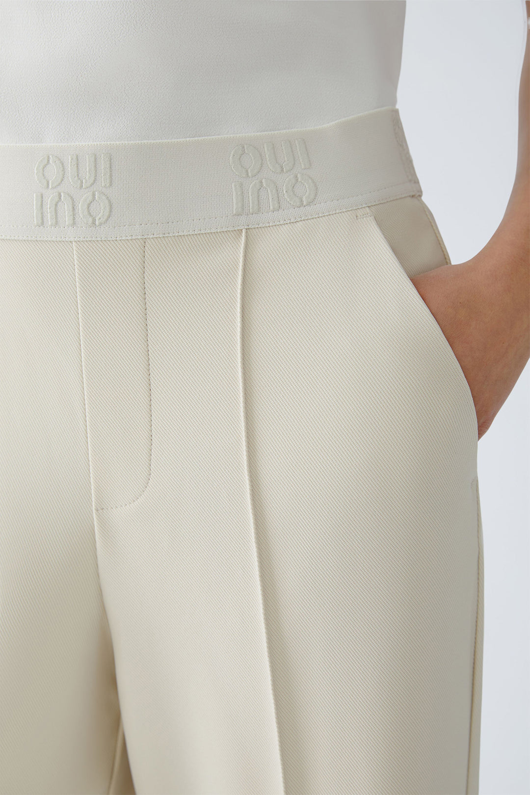 Oui 91737 Offwhite Wide Leg Pull-On Trousers 1136 - Olivia Grace Fashion