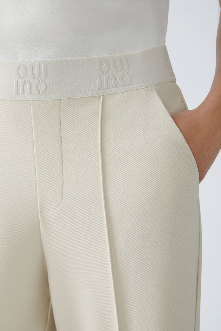 Oui 91737 Offwhite Wide Leg Pull-On Trousers 1136 - Olivia Grace Fashion