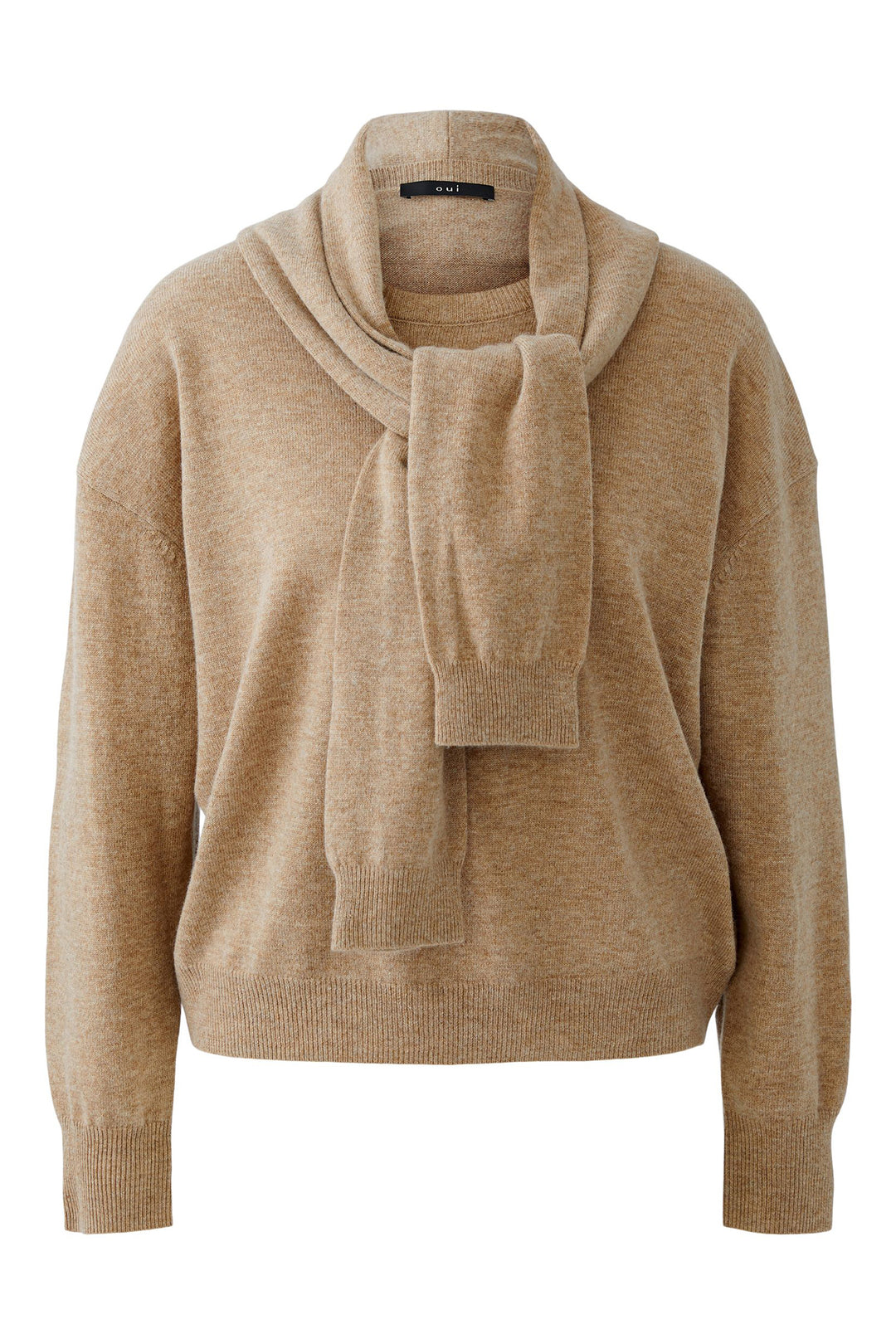 Oui 92244 Beige Melange Scarf Neck Jumper 7459 - Olivia Grace Fashion