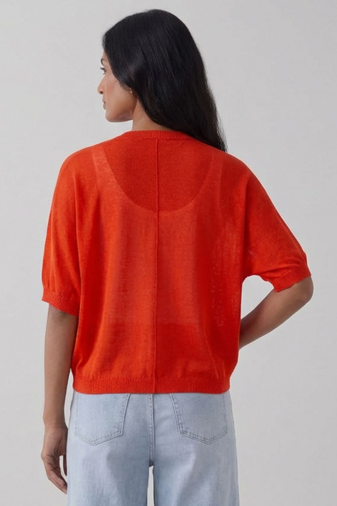 Oui 93592 Red Alert Fine Knit Short Sleeve Cardigan